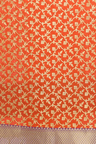 Exotic India Women's Silk Dupatta (SWI54_Mandarin Orange_Fs)