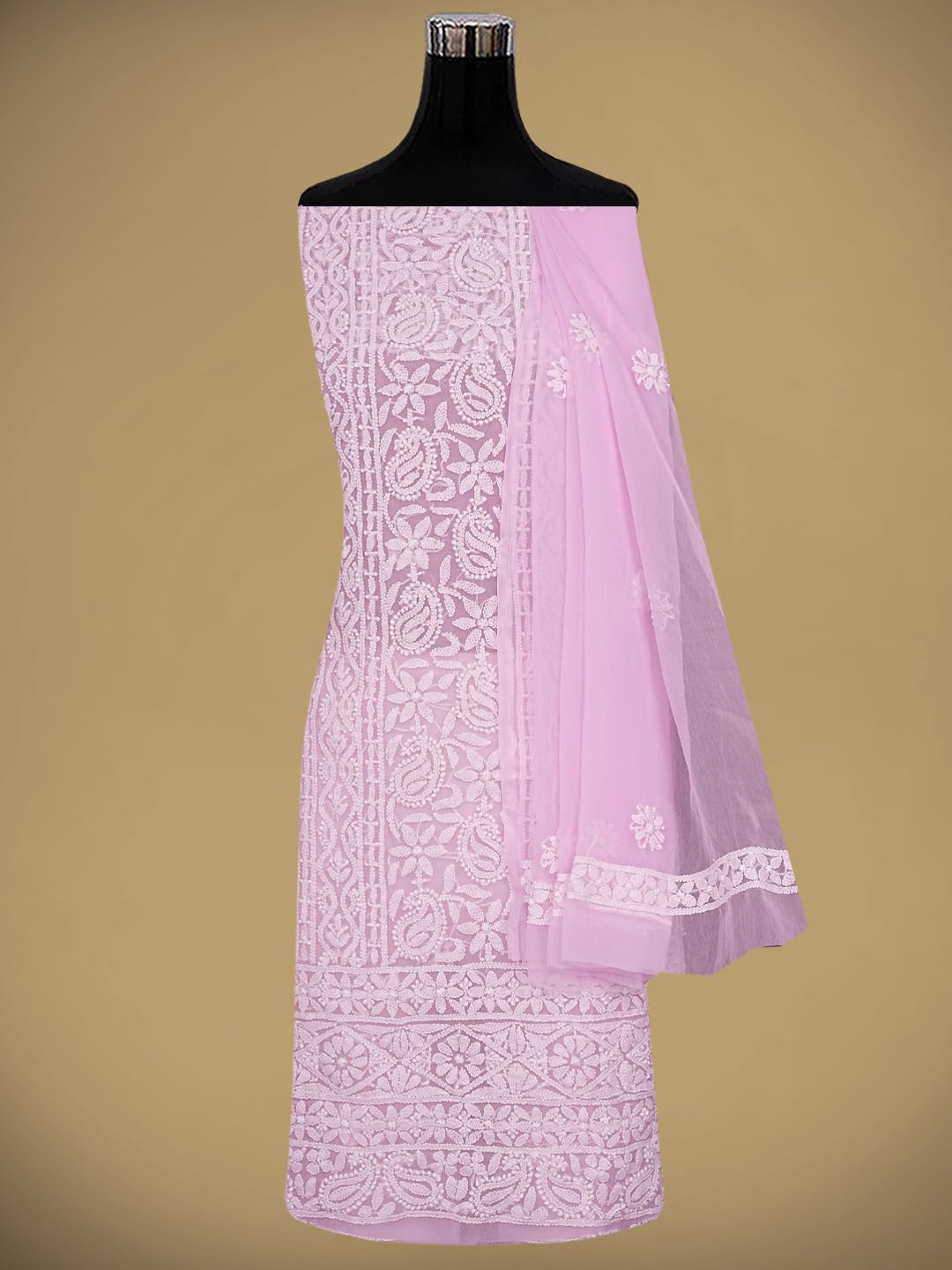 Ada Hand Embroidered Lucknowi Chikankari Unstitched Georgette Dress Material Suit Piece with Dupatta for Women 01A873528 Pink