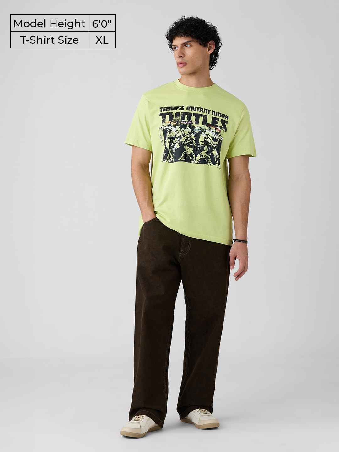 The Souled Store Official TMNT: The Squad Mens Regular Fit Half Sleeve Graphic Printed Cotton Off Green Color T-Shirt