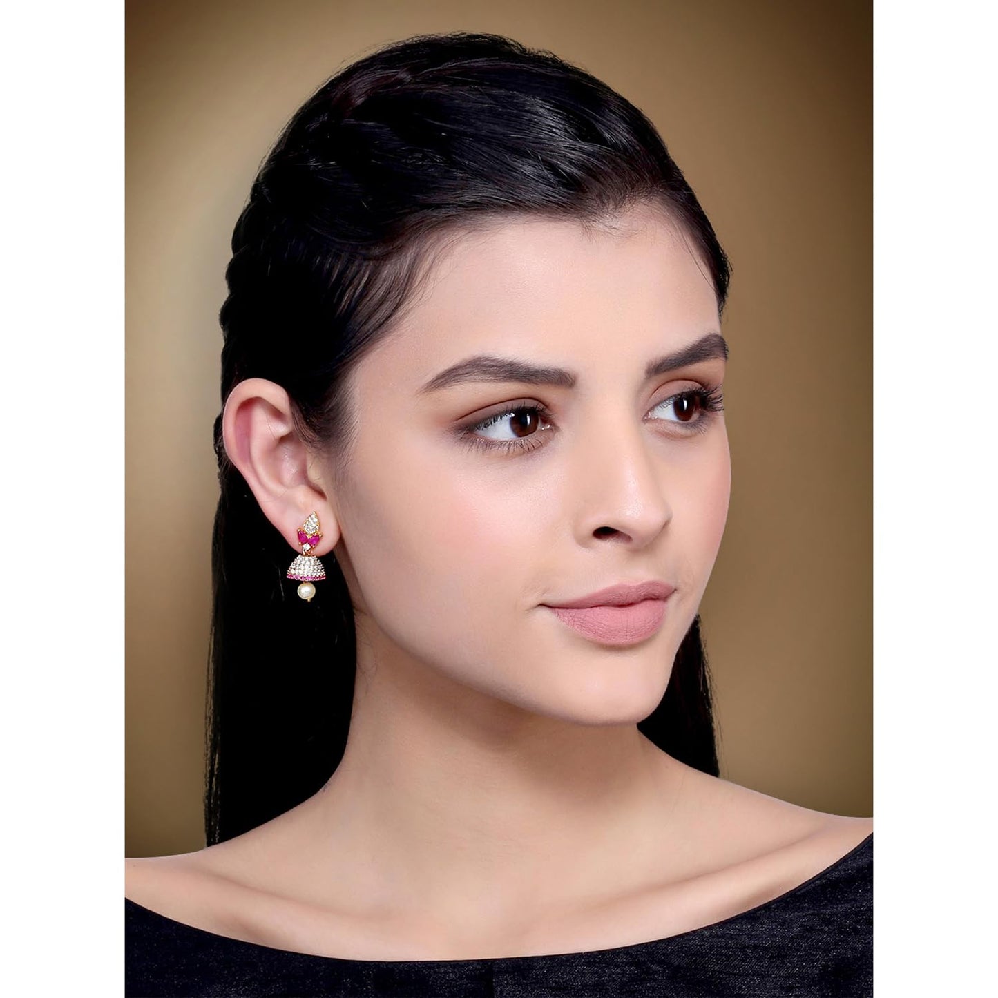 Peora Traditional Jewellery Gold Plated CZ Pearl Pink Jhumka Jhumki Earrings for Women Girls (Maroon)