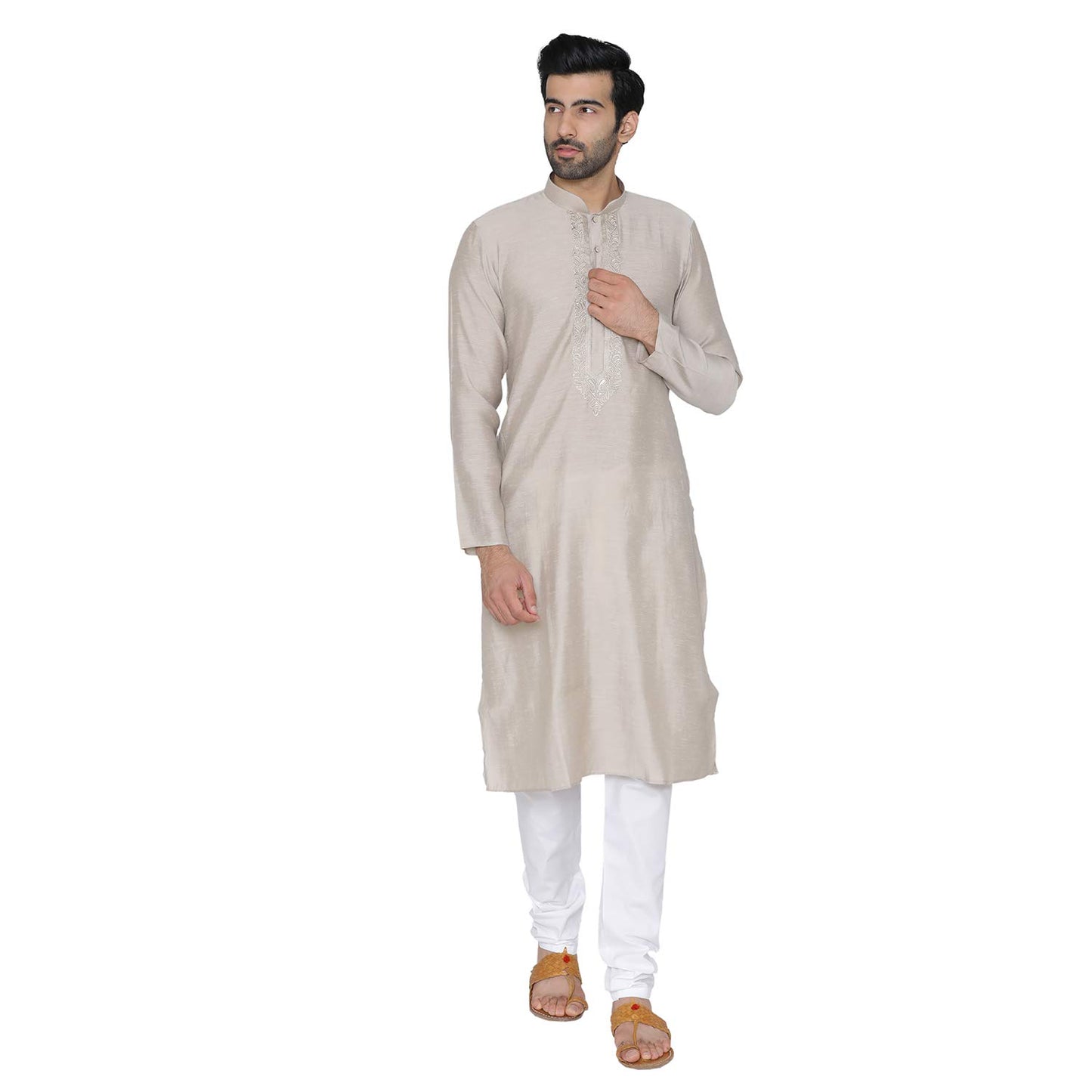 Manyavar Men's Art Silk Kurta Pyjama (SOSK394_Grey_M)