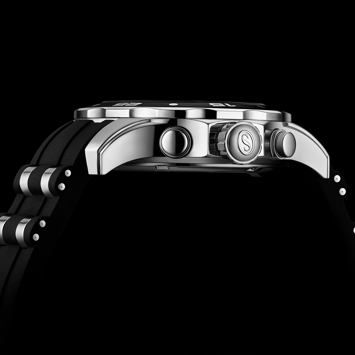 Stuhrling Men's Multi-Function Watch, 44mm Black Dial, Silver Case, Black Silicone Band