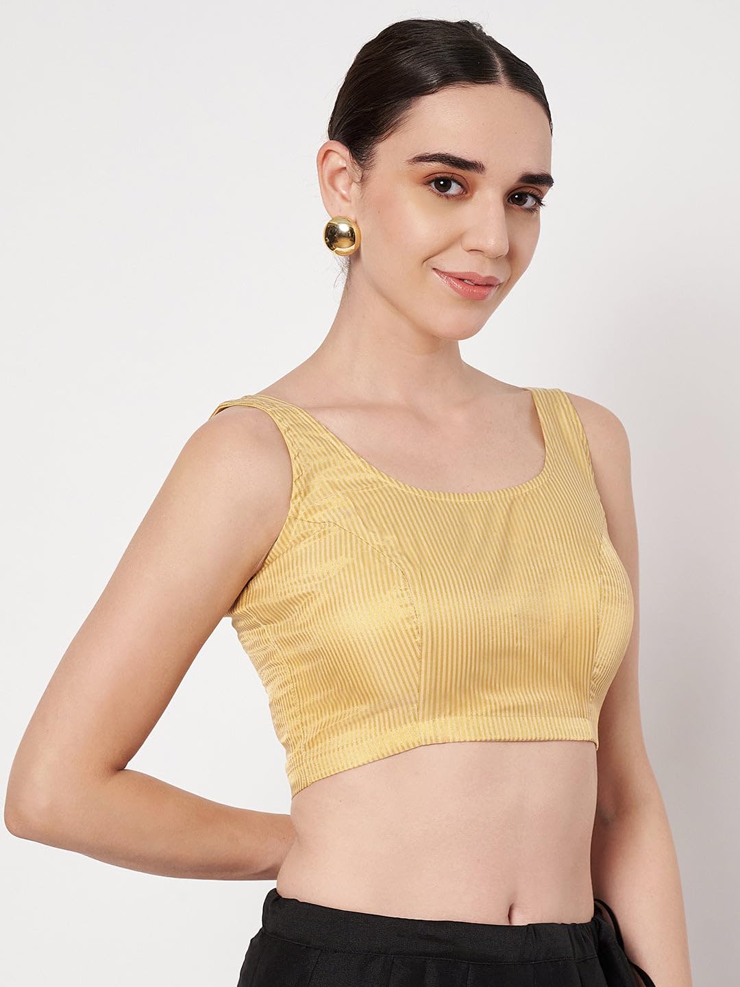 studio rasa Women's Chanderi Zari Stripe Blouse for Festive Wedding Party (TPWC62548XL_Beige_X-Large)