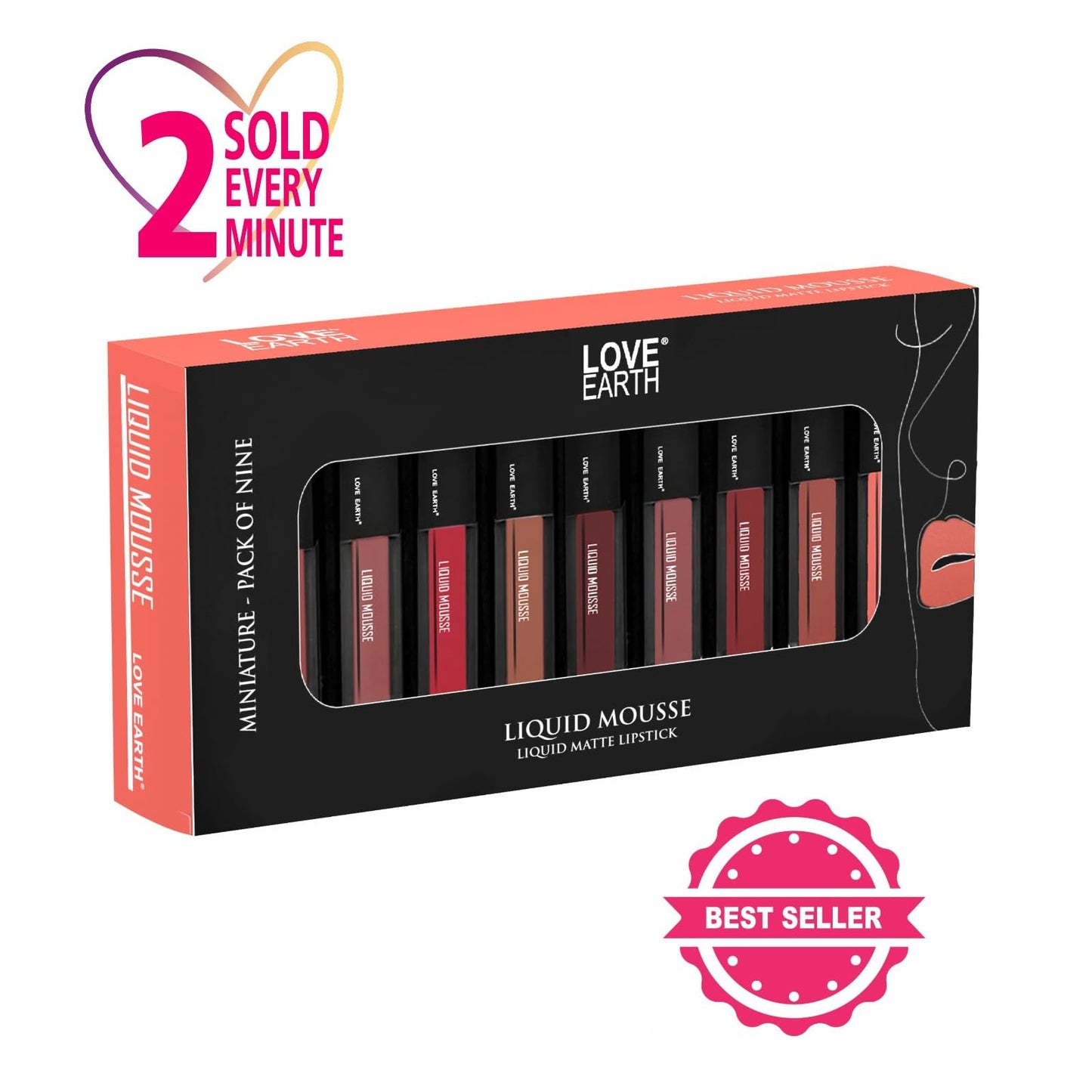LoveEarth Liquid Matte Lipstick Combo Pack - 9-Piece Set with Waterproof Mousse Jojoba Oil, and Vitamin E - Smudge-Proof & Transferproof Mini Liquid Lipstick Long-Lasting Lip Makeup Gift Set for Women
