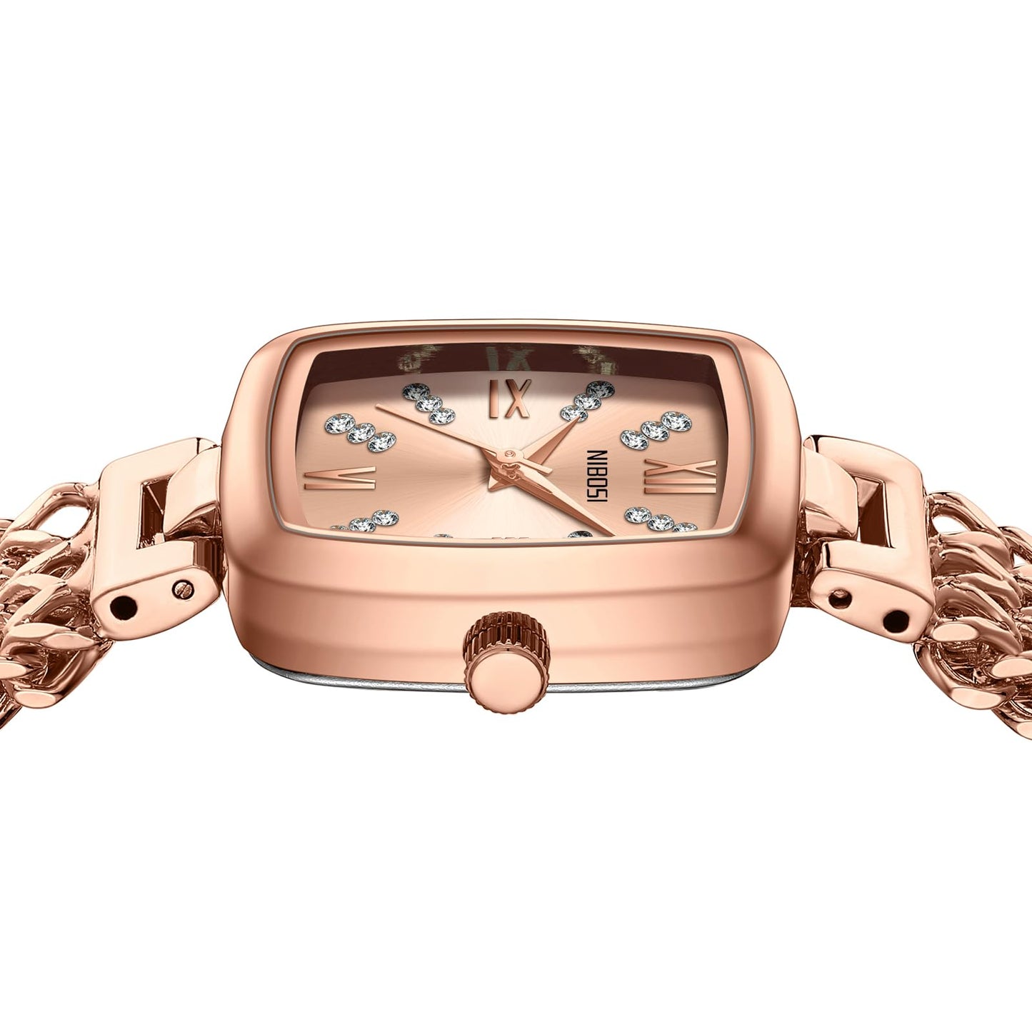 IBOSI Women Watches Analog Quartz Diamond Square Ladies Watch Stylish Elegant Waterproof Stainless Steel Jewelry Bracelet (Rose Gold)