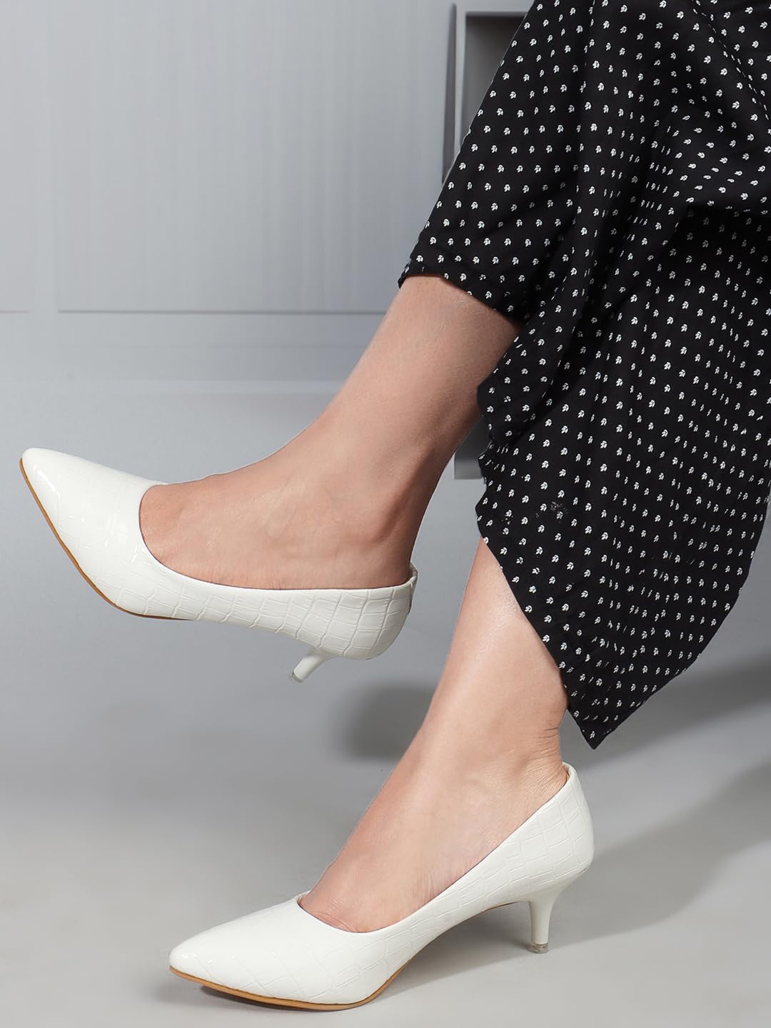 Carlton London Women White Stylish Slip-on Pump Shoes with Stiletto Heels, Pointed Toe for Party and Formal Occasions (38)