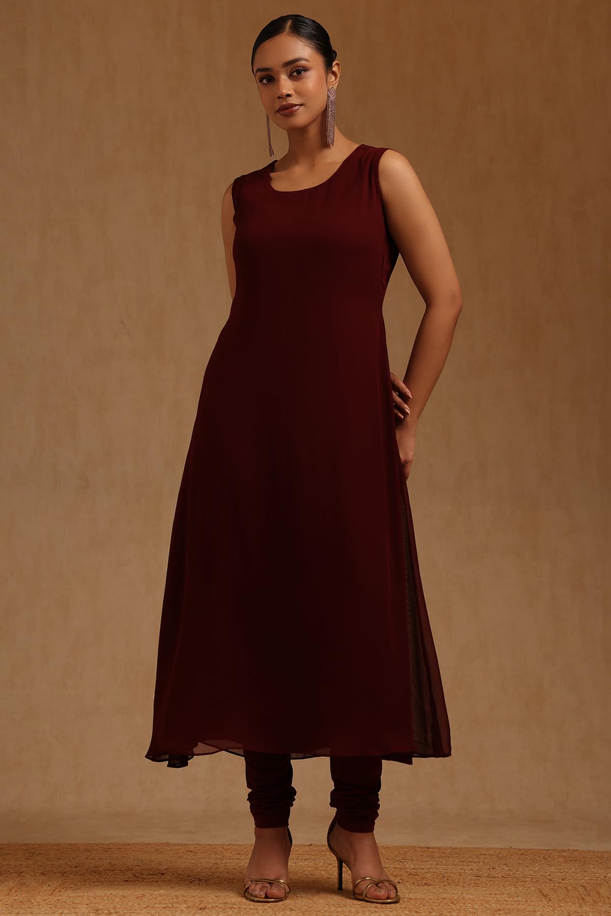 Soch Womens Maroon Georgette Solid Suit Set