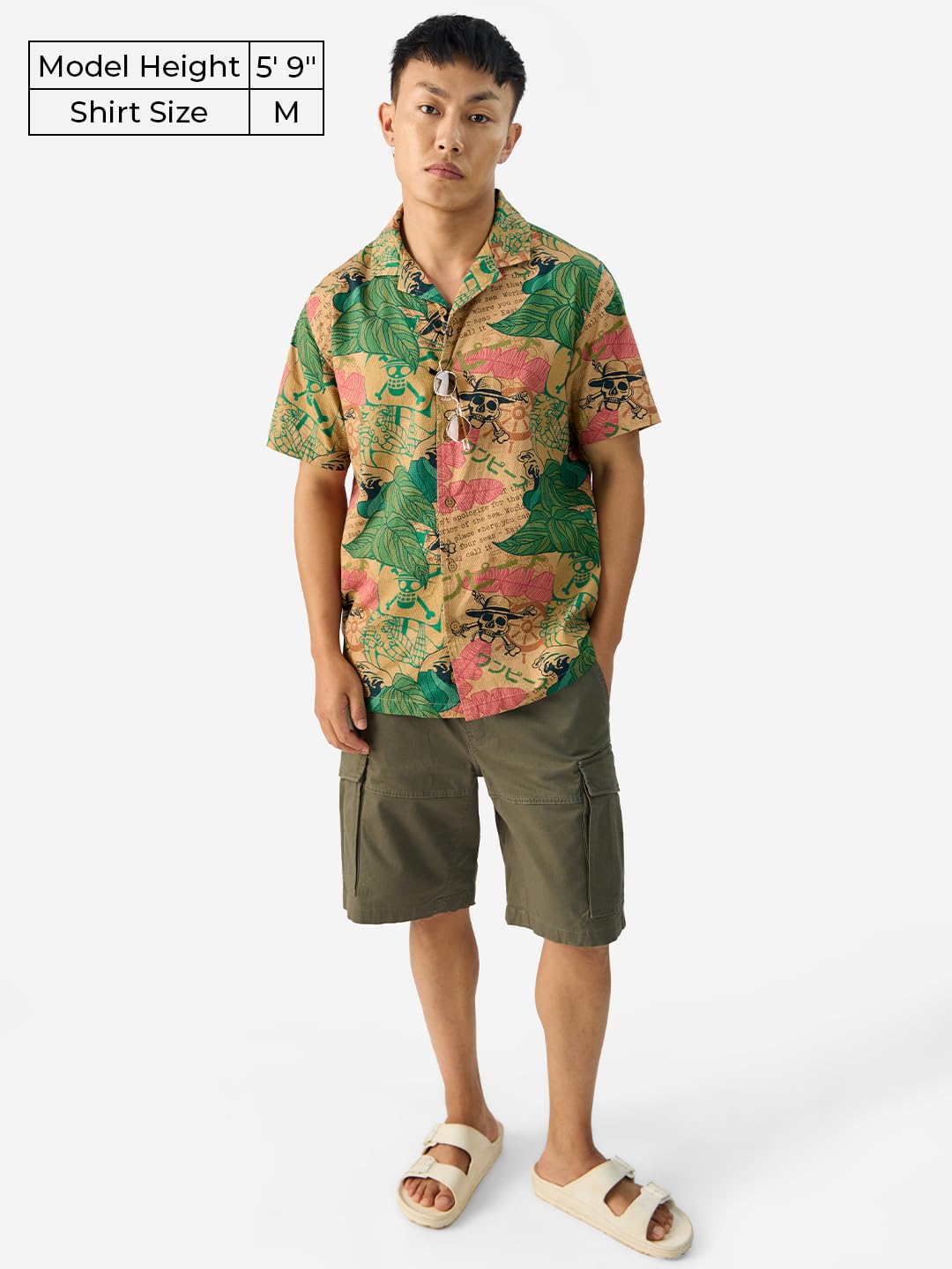 The Souled Store Official One Piece: The Voyage Men and Boys Short Sleeve Collared Neck Button Down All Over Print Regular Fit Cotton Summer Shirts Multicolour