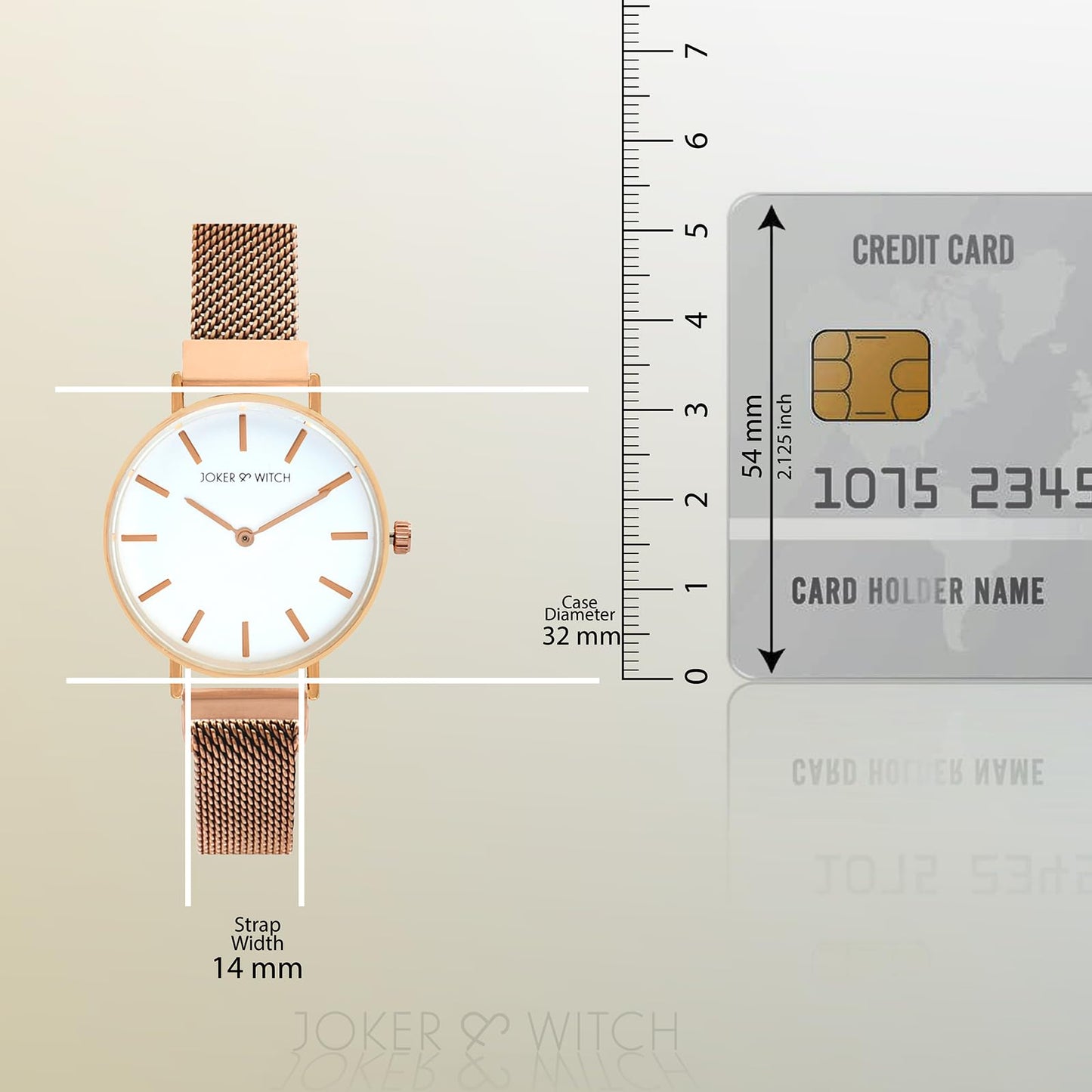 Joker & Witch Natalie White Dial 14mm Rose Gold Stainless Steel Watch for Women