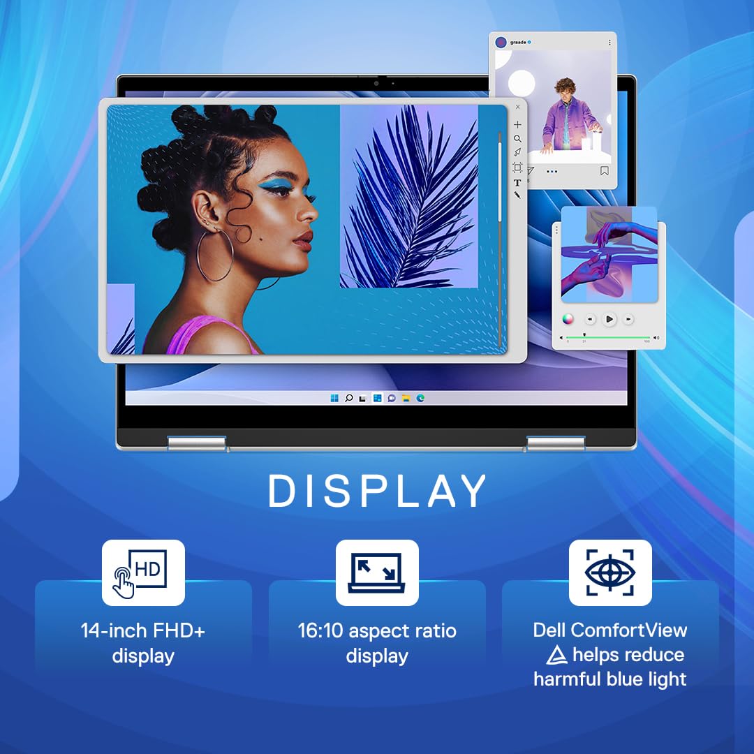 Dell Inspiron 7430 2in1 Touch 13th Gen Laptop, Intel Core i3-1315U Processor, 8GB, 256Gb SSD, 14.0" (35.56cm) FHD+ Display, Windows 11 + MSO'21, Backlit KB + Finger Print, Silver,Thin & Light- 1.58kg