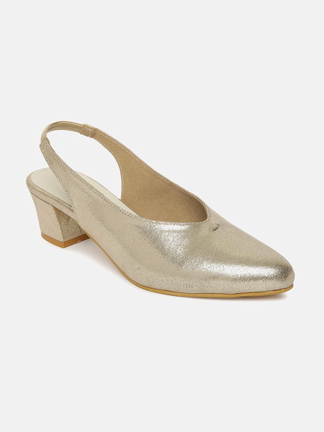 Marc Loire Women's Golden Shimmer Pointed Toe Block Heel Pumps Party, 5 Uk