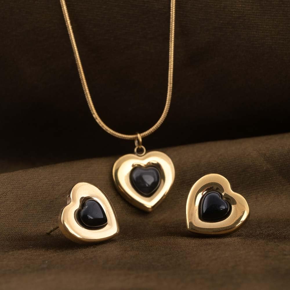 PALMONAS Raven Heart Necklace & Earring jewellery Set for Women | Gift For Women & Girls