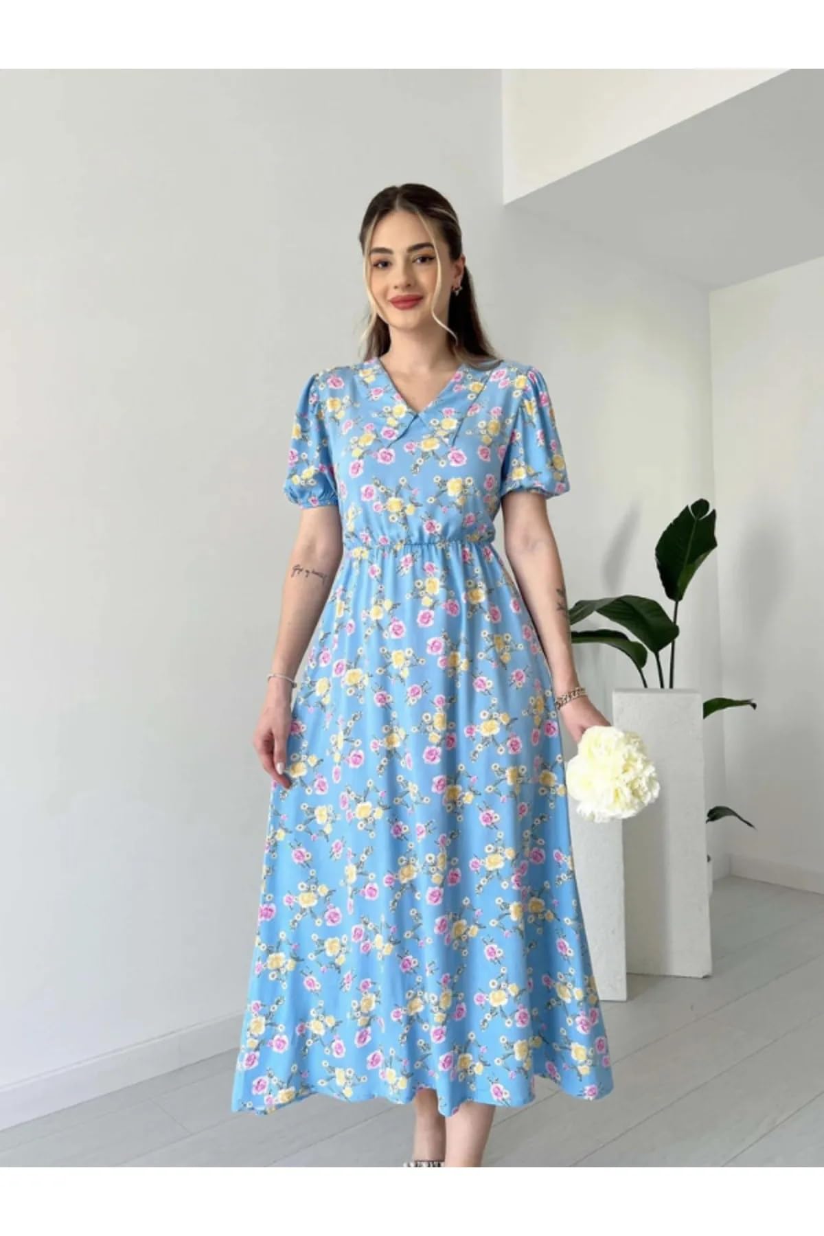 Pimu Rayon Fit and Flare Below The Knee One Piece Dresses for Women | Dress (in, Alpha, XL, Regular, Toddler Girls, Blue)