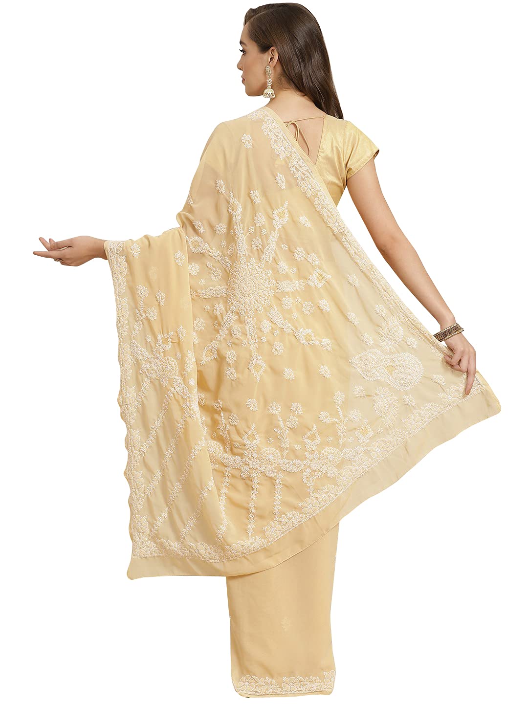 Ada Hand Embroidered Lucknow Chikankari Women's Georgette Saree with Unstitched Blouse Piece A311256 Royal Blue