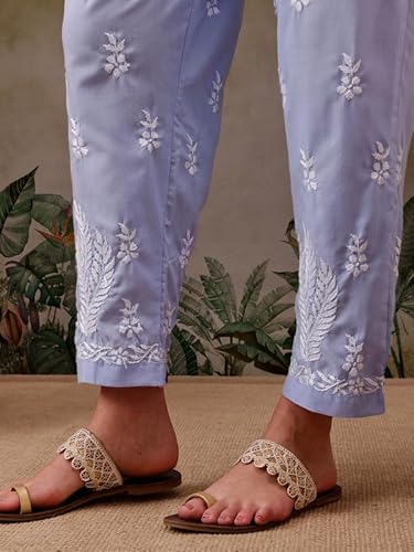 Ada Women Cotton Straight Fit Hand Embroidered Lucknowi Chikankari Mauve Kurta with Pant Co-Ord Set A811298 (XL)