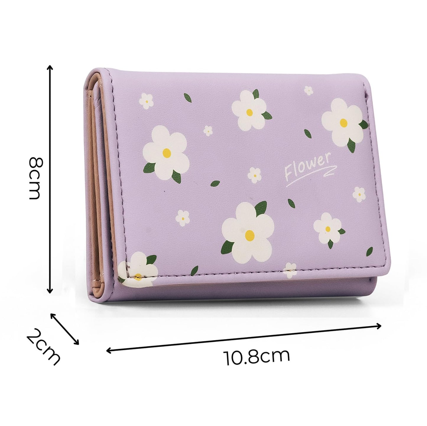 INOVERA (LABEL) Flower Wallets for Women, Girls - Stylish Faux Leather Trifold Cash, Cards Holder Wallet - Small Hand Purse (Purple)