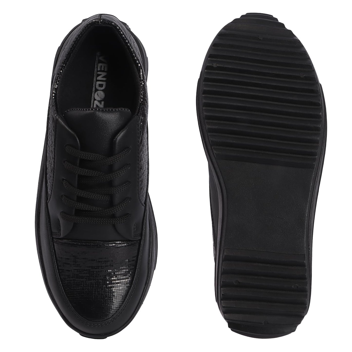 Vendoz Women Sneaker | Cushioned Insole for Comfort | Stylish Glittery Embellished Sneakers | Lightweight & Perfect for Casual Party Wedding Outfit for Girls Black
