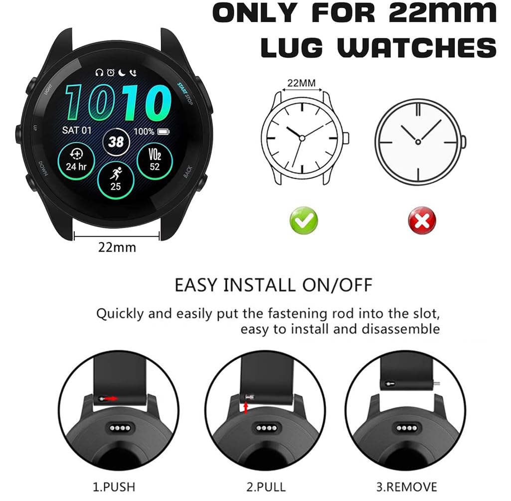 Zitel® Band Compatible with Garmin Forerunner 265, 255, 255 Music, Vivoactive 4 45mm, Venu 245 mm, Venu 3 45mm - 22mm Wide Quick Release Watch Band (Army Greem&Black)