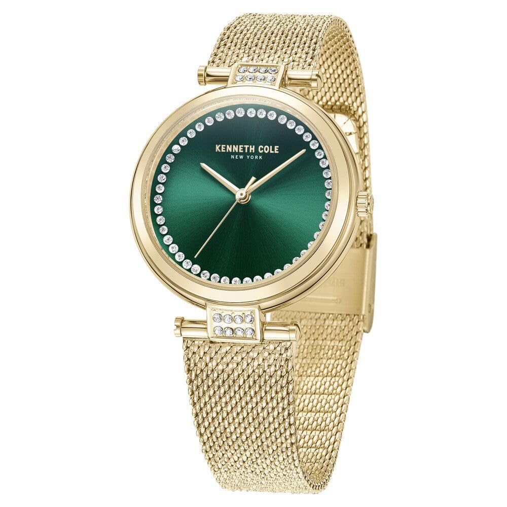 Kenneth Cole Quartz Analog Green Dial Golden Stainless Steel Strap Watch for Women-KCWLG0026801LD