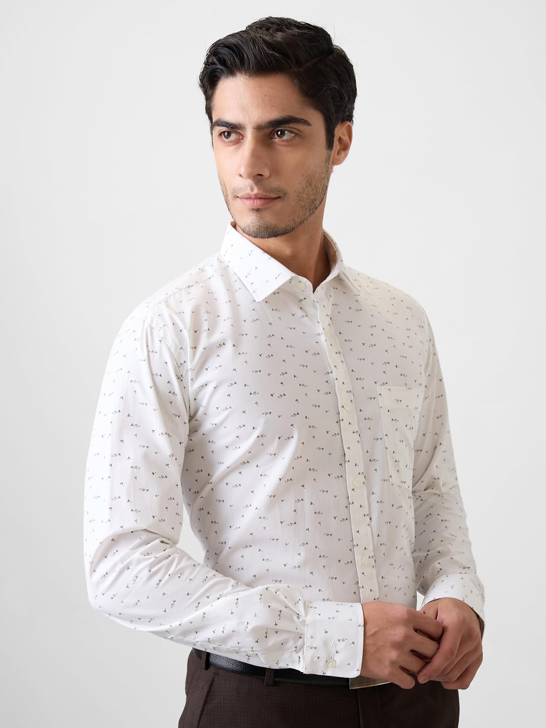 Park Avenue Men Slim Fit Print Pattern Pure Cotton Semi Cut Away Collar Full Sleeve Formal Shirt (Size: 40)-PMSX18610-W1 White