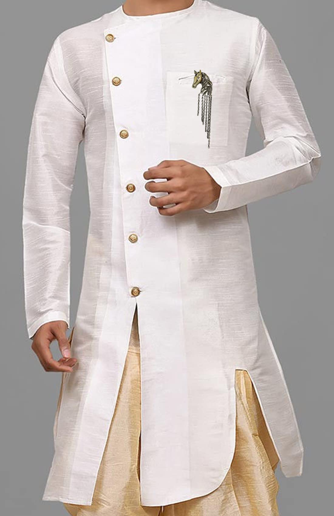 Mahi Antique Gold Plated Horse Shaped Tassel Chain Sherwani Brooch Pin for Men (BP1101103G)