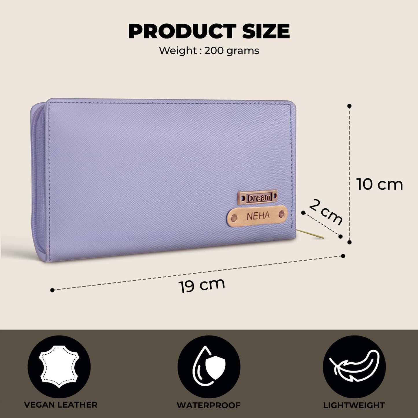 Mekhush Personalised Vegan Leather Ladies Wallet – Customised with Name & Charm, Stylish Mini & Long Design Options, Ideal Gift for Women (Long Wallet)