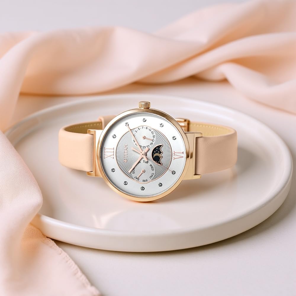 Titan Slimline Quartz Multifunction White Dial Pink Leather Strap Watch for Women - NT95144WL01