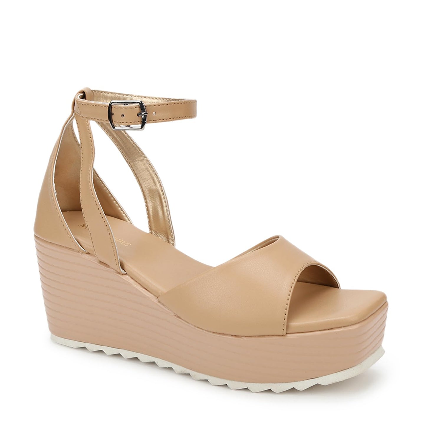 Marc Loire Women's Fashion Square Toe Buckle Straps Wedge Heels (Cream, 7)