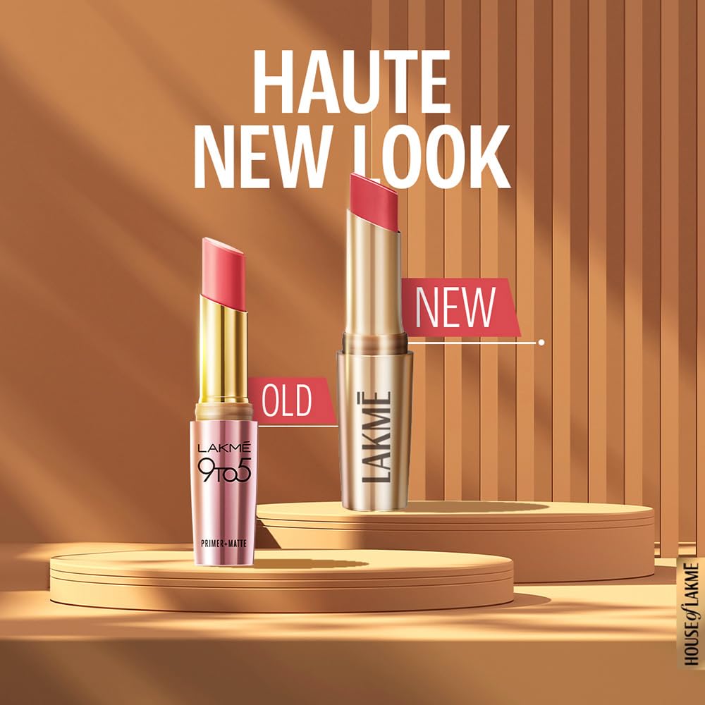 LAKMÉ Powerplay Priming Matte Lipstick, Smooth Matte Finish, Lightweight Lipstick, Smudgeproof, Lasts 16hrs, Hydrates Lips, Coral Date, 3.6g