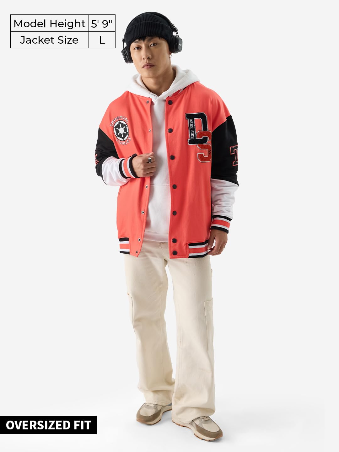 The Souled Store Official Star Wars: Stormtroopers Long Sleeve Button Front Orange and Black Graphic Print Oversized Fit Varsity Jackets