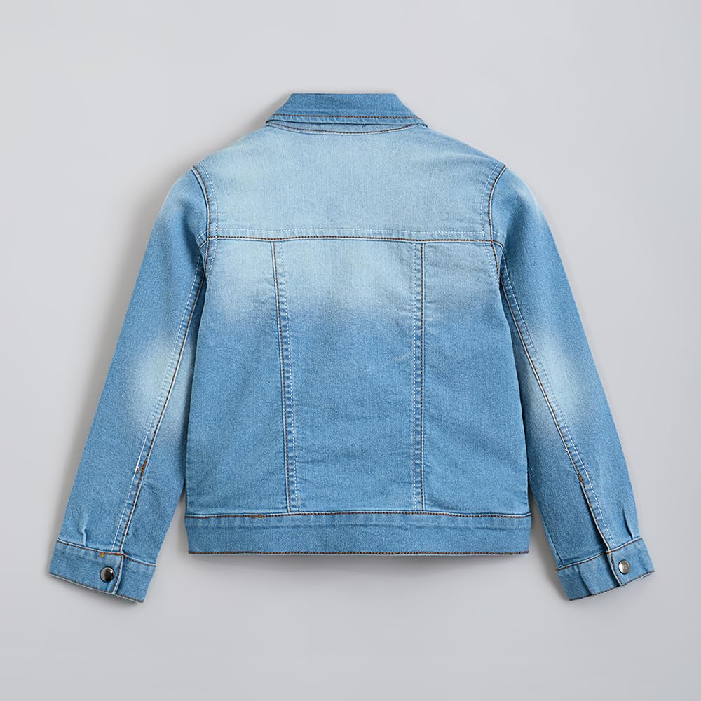 Hopscotch Girls Blue Full Sleeves Cotton Embroidered Denim Jacket For Ages (12-18 Months)