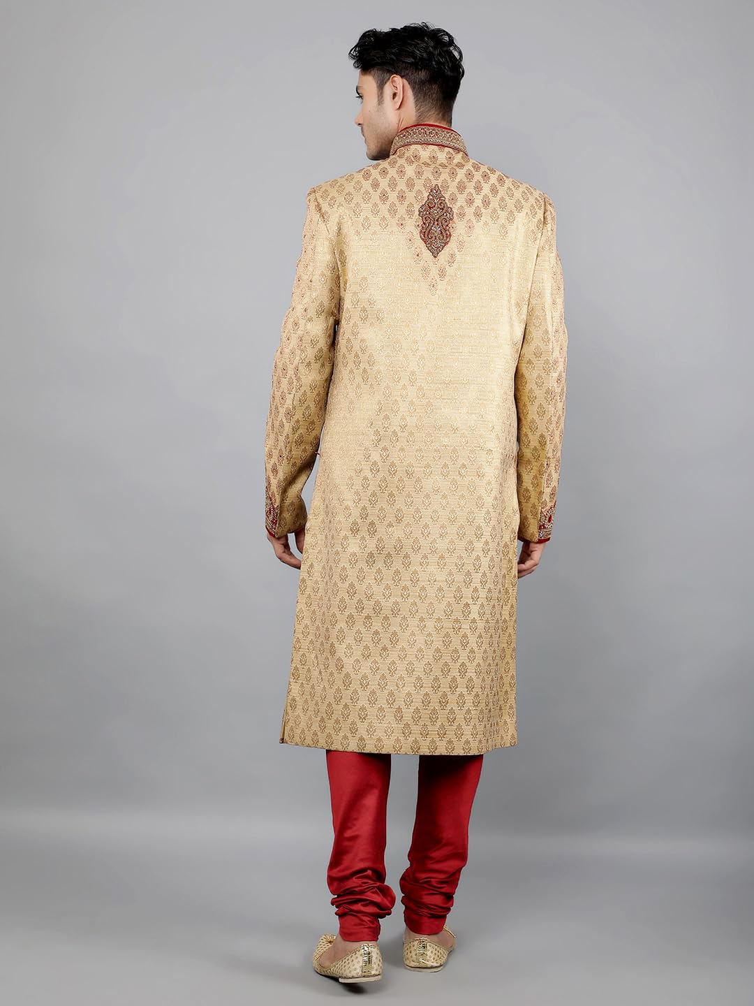 Manish Creations Men's Woven Design with Embroidery Ethnic Sherwani Set