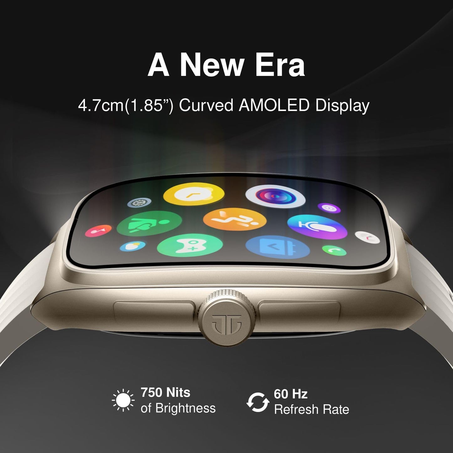 Titan Evolution Smart Watch, 1.85” AMOLED Display, 390 * 450 Pixel Resolution, SingleSync BT Calling, AI Voice Assistant, 100+ Sports Modes & Smartwatch Faces, Upto 7 Day Battery, IP68 (Black)