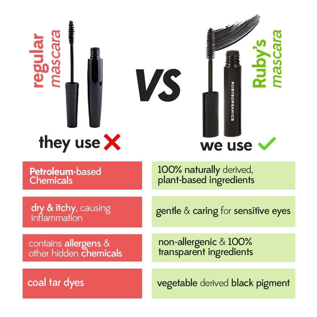 Ruby's Organics Mascara Black - Natural, Non-toxic, Long-lasting, Waterproof, Full-lift, Eye Makeup, Safe and Non-irritating Formula for Sensitive Eyes, Cruelty-Free, Paraben Free - Black, 6.5ml