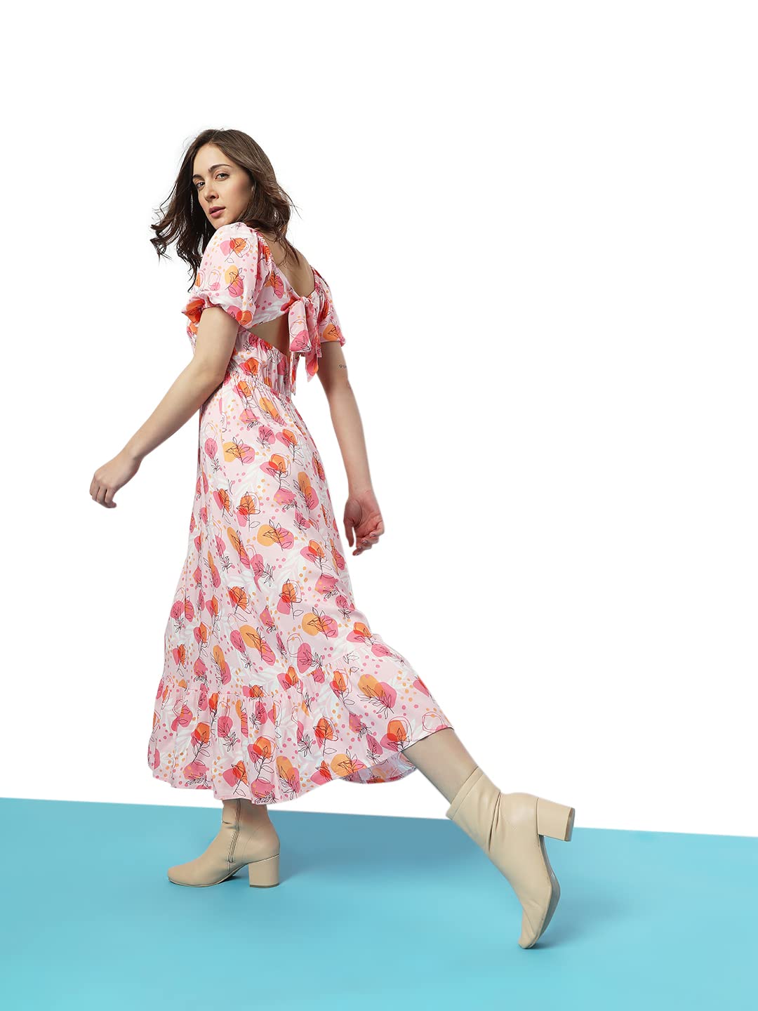 Vero Moda Women's Viscose A-Line Ankle Length Dress (292064601-Powder Pink_Powder XL)