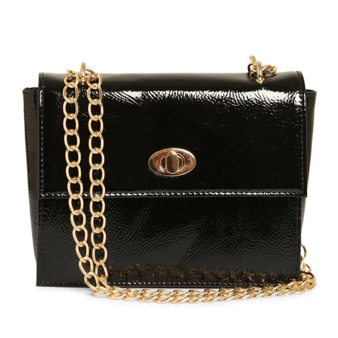 RASHKI LUCEAT - Womens Vegan Leather Slingbag | Spacious Compartment | Metalic chain (BLACK)