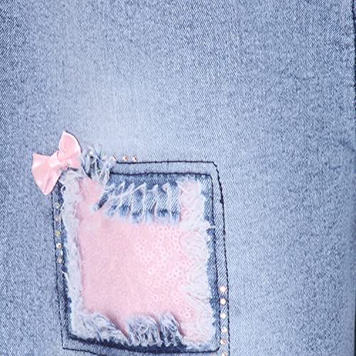 Cutecumber Girls Stretch Fit Blue Denim Jeans Adjustable Fit Premium Soft Fabric Durable Smart Casual School Outdoor All Season Comfortable Fashion Bottom Wear for Baby Girls & Kid Age 1-15 Yrs
