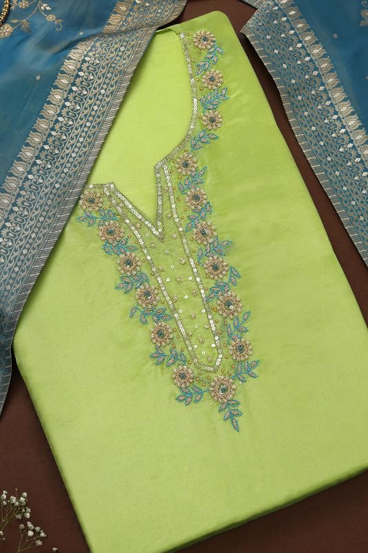 Soch Womens Light Green Tissue Unstitch Dress Material With Sequins