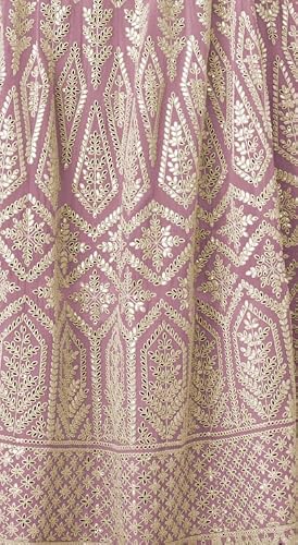 RUDRAPRAYAG Georgette Embroidery Flared Floor Length Anarkali Ethnic Gowns for Women (Semi Stitched) Lavender, Free Size