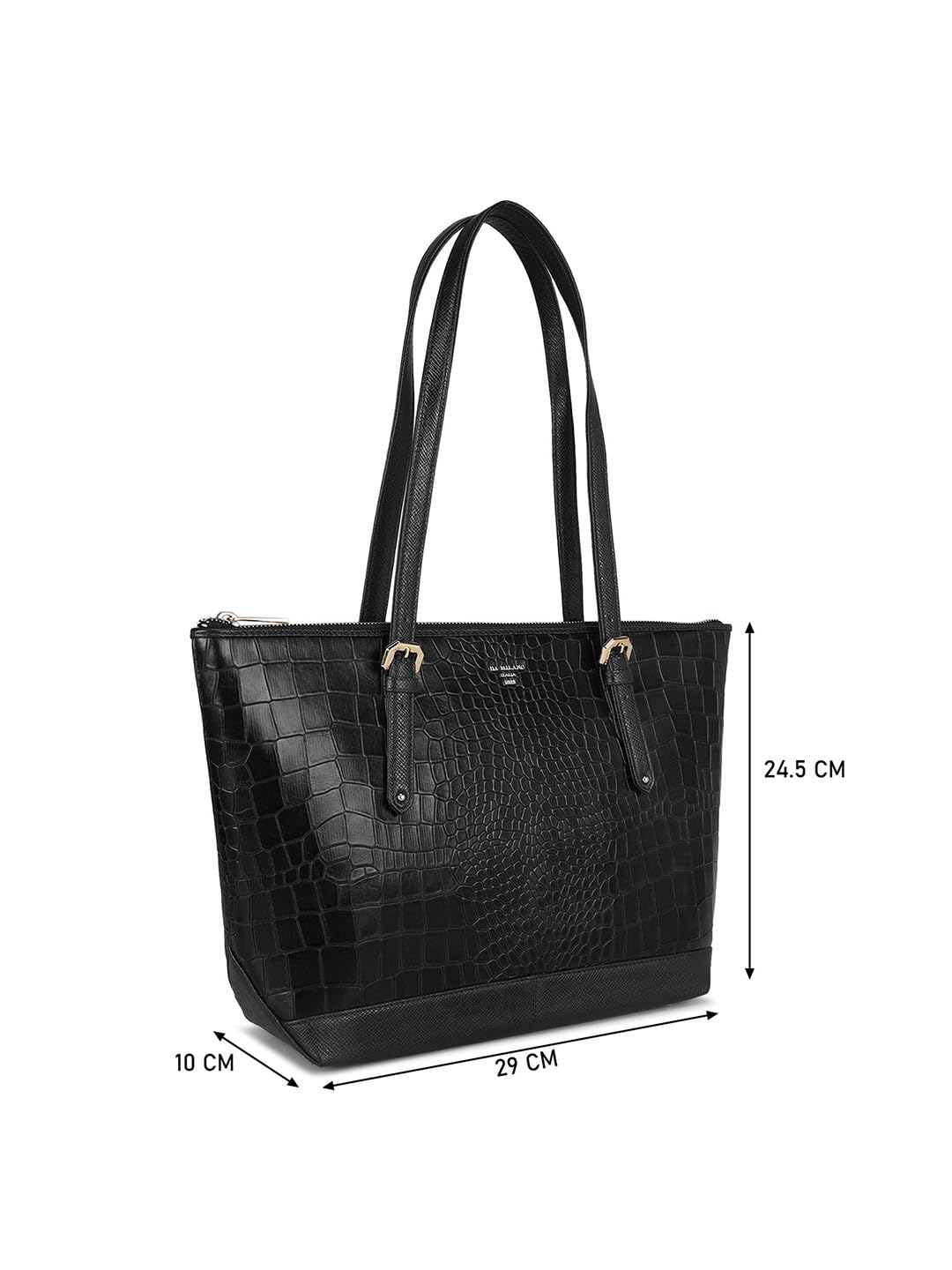 Da Milano Womens Genuine Leather Black Tote (0388OL) (Medium)