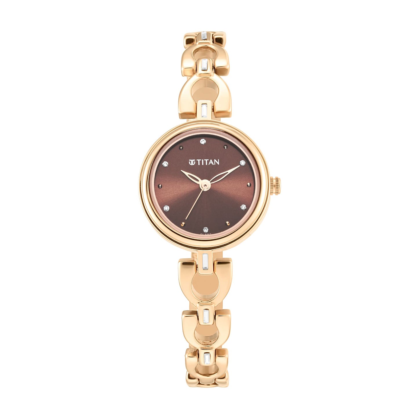 Titan Metal Analog Brown Dial Women's Watch-2601Wm04/Np2601Wm04, Band Color-Gold