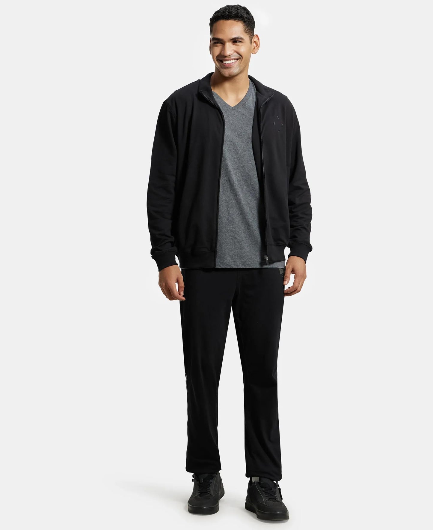 Jockey 2730 Men's Super Combed Cotton French Terry Jacket with Ribbed Cuffs and Convenient Side Pockets_Black_M