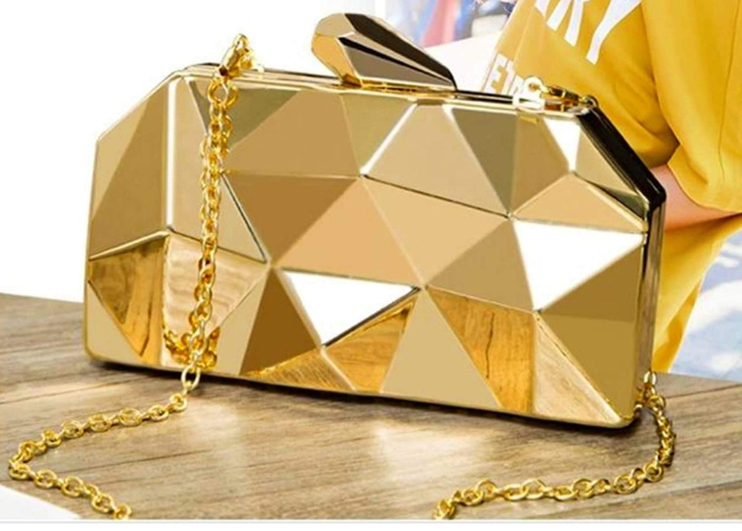 Toobacraft Women Handicraft Beautiful Metallic Acrylic Box Clutch Bag Purse For Bridal, Casual, Party, Wedding (Both Sides Exactly Same) (Gold).