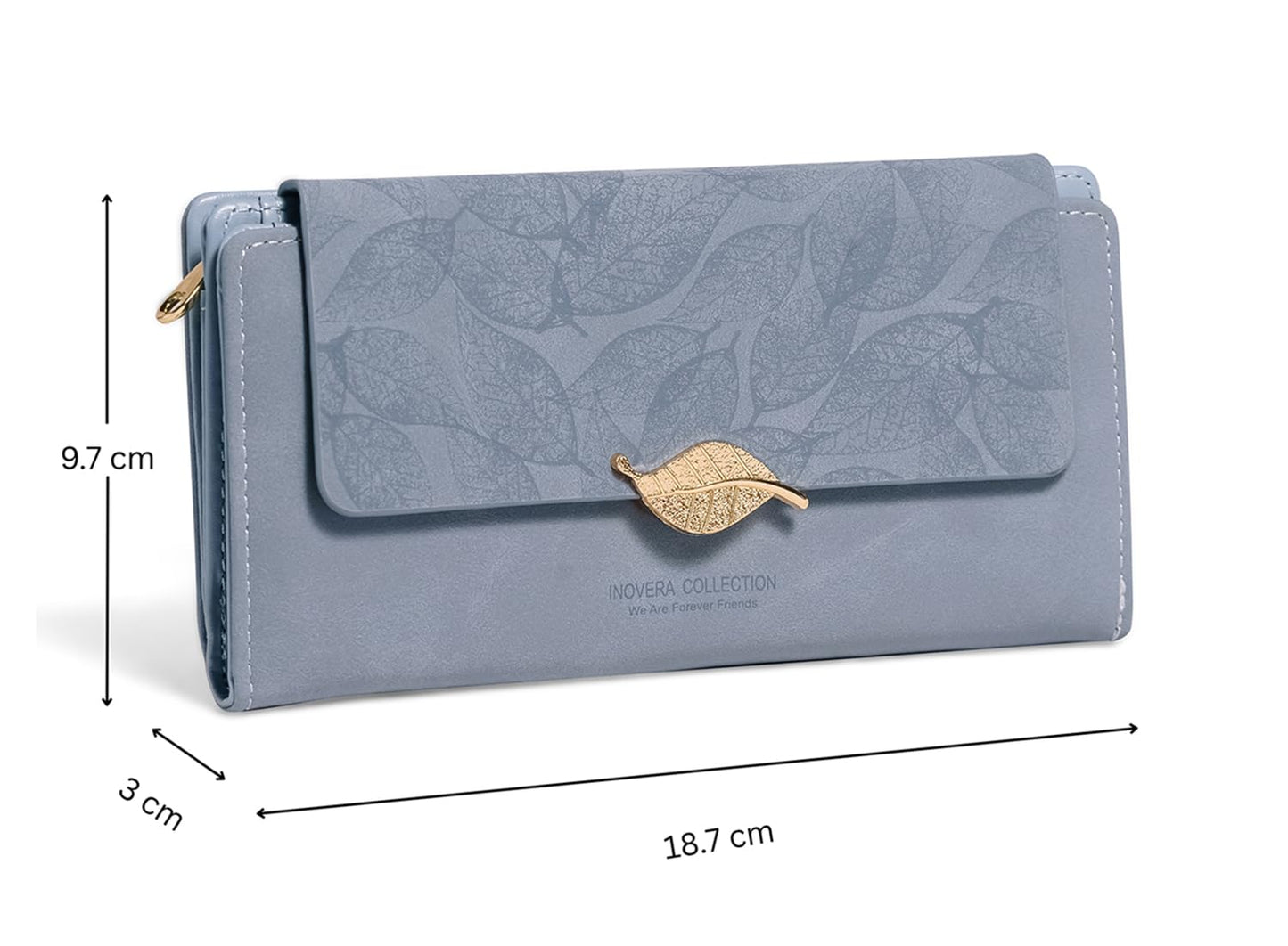 INOVERA (LABEL) Tri-fold Wallet for Women - Stylish Cash, Cards Holder Ladies Leaf Wallets - Faux Leather Hand Purse (Light Blue)