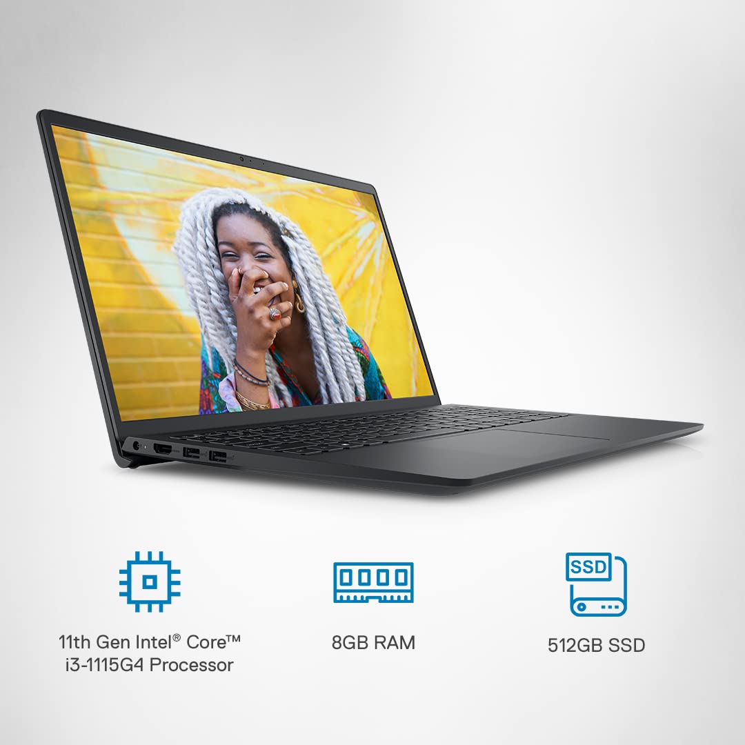 Dell Inspiron 3511 Laptop, Intel Core i3-1115G4/8GB DDR4/512GB SSD/Windows 11 + MSO'21/15.6" (39.62cm) FHD, 3 Sided Narrow Border Design with FHD display/15 Month McAfee/Carbon Black/1.8kg