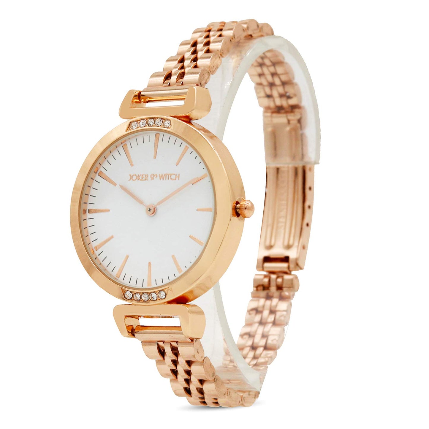 Joker and Witch Petite 36mm White Dial 12mm Rose Gold Stainless Steel Strap Watch for Women