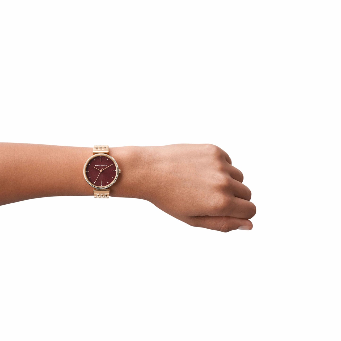 Armani Exchange Stainless Steel Analog Red Dial Women Watch-Ax5912, Rose Gold Band