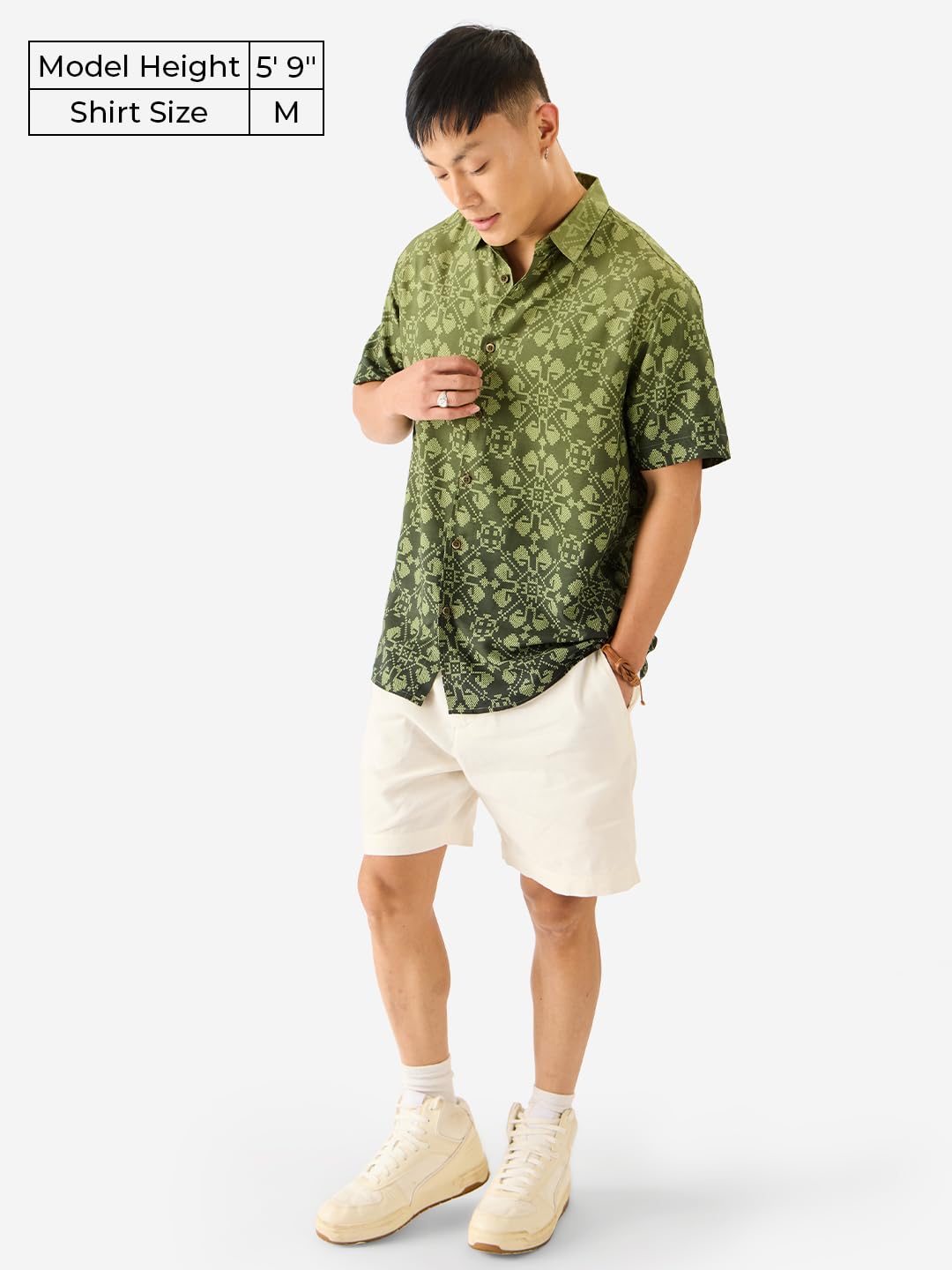 The Souled Store Cactus Men and Boys Short Sleeve Collared Neck Button Down Printed Regular Fit Rayon Summer Shirts Green