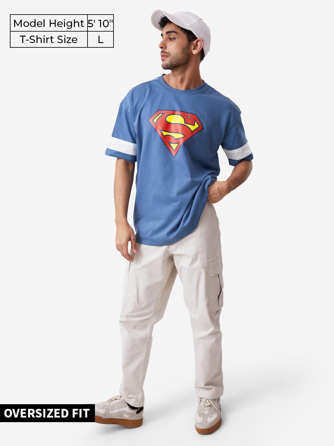 The Souled Store|Official Superman: Classic Mens and Boys T-Shirts|Half Sleeve|Loose fit Graphic Printed| 80% Cotton 20% Polyester Blue Color Men Oversized T-Shirts