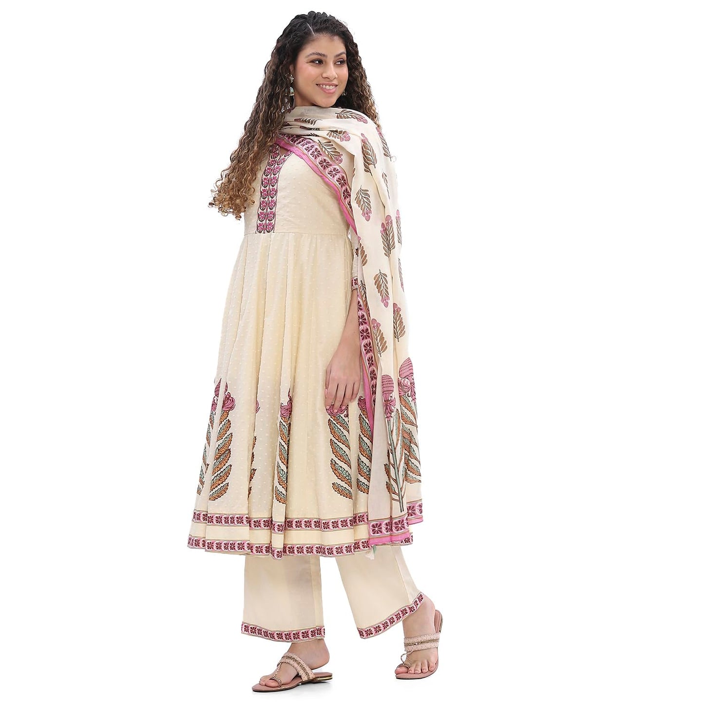 Biba Women Beige Cotton Anarkali Suit Set_38